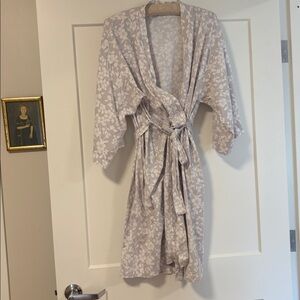 Garnet Hill Asian Wrap Organic Cotton Kimono Robe, Floral Print